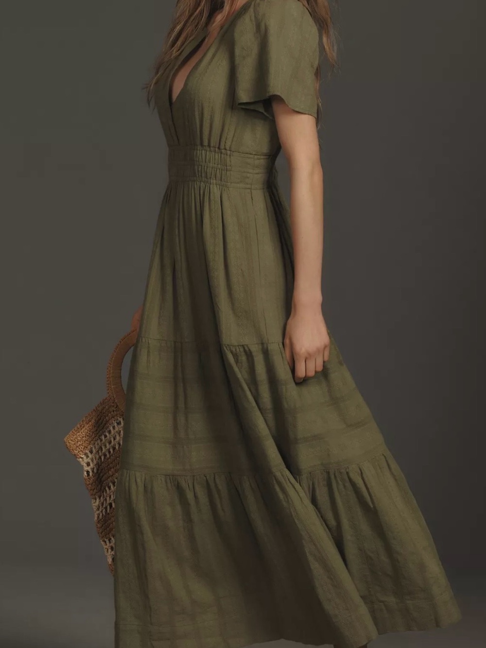 The Somerset Olive Maxi Dress by Anthropologie 2X